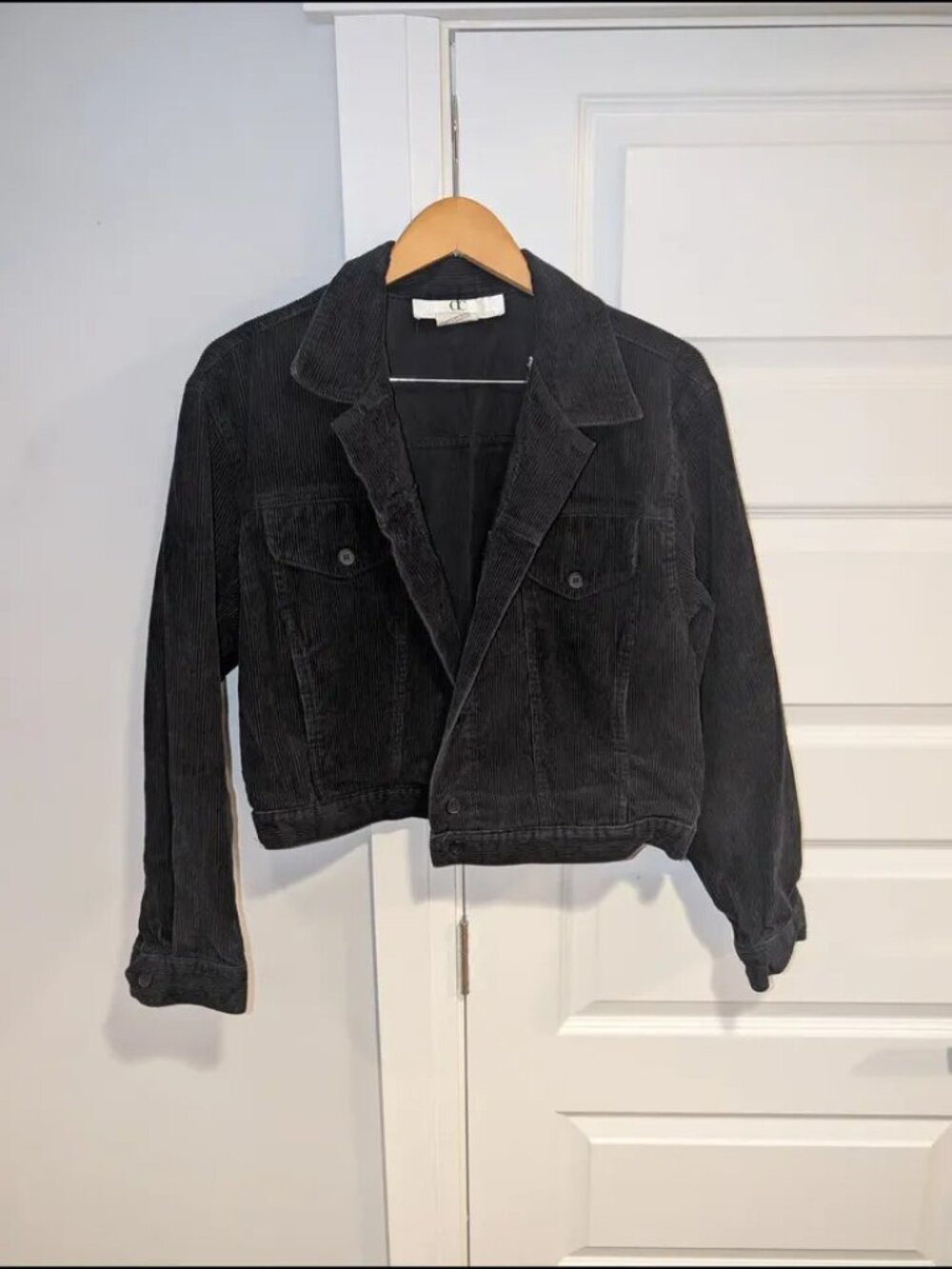 Black Corduroy Cropped Blazer Jacket - 100% Cotton Made In Canada - Large